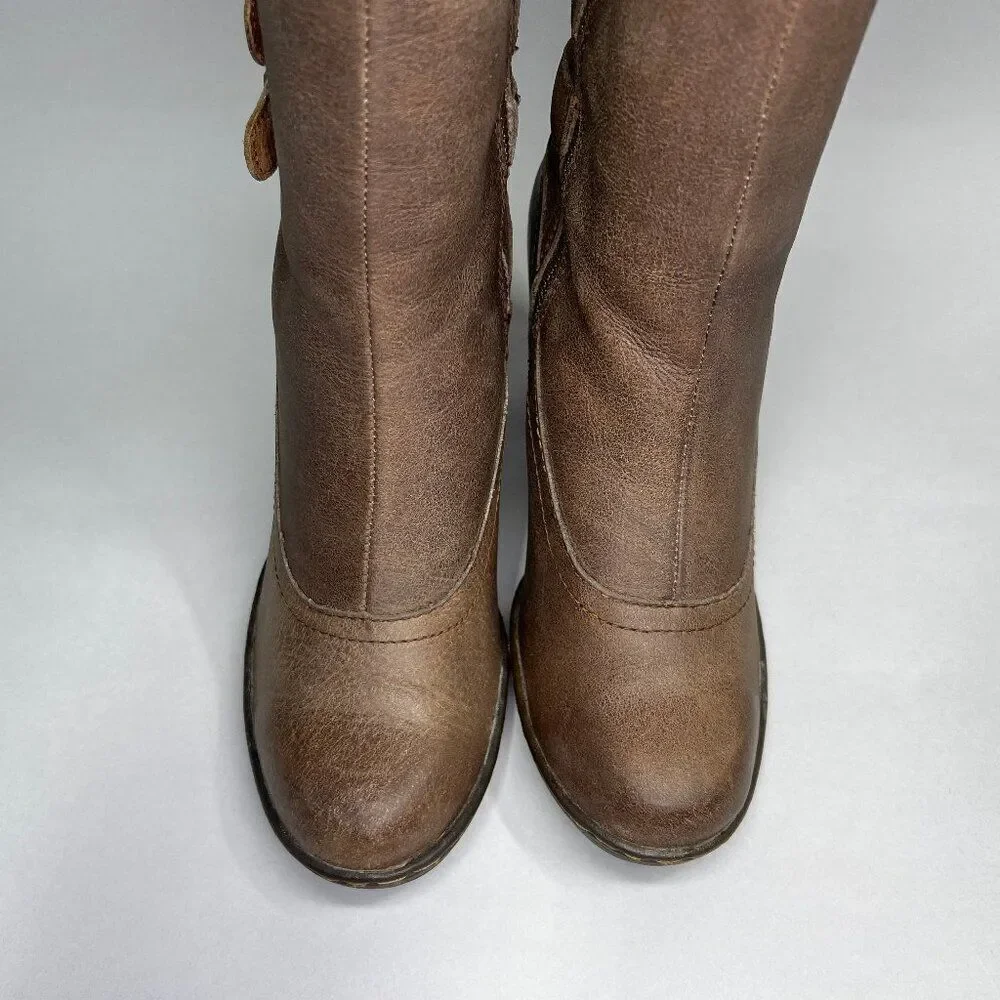 Born Women's Size 6 Tall Brown Leather‎ Buckle Strap Heeled Riding Boots